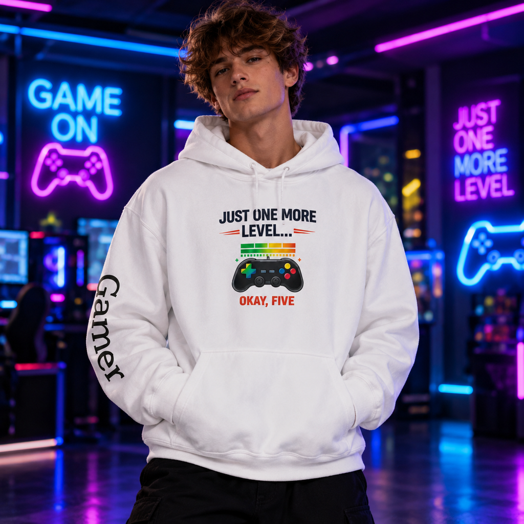Gamer sweatshirt | remote control graphic | just one more level | Funny hoodie