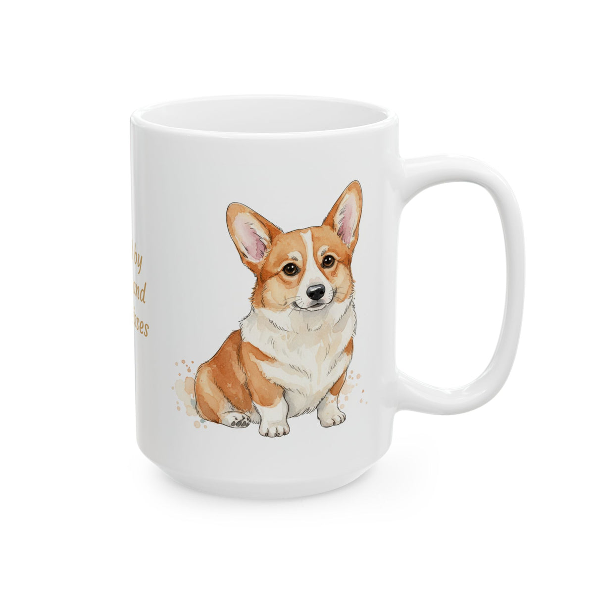 Corgi watercolor coffee cup Fueled by Coffee and Corgi Kisses quote dog lover