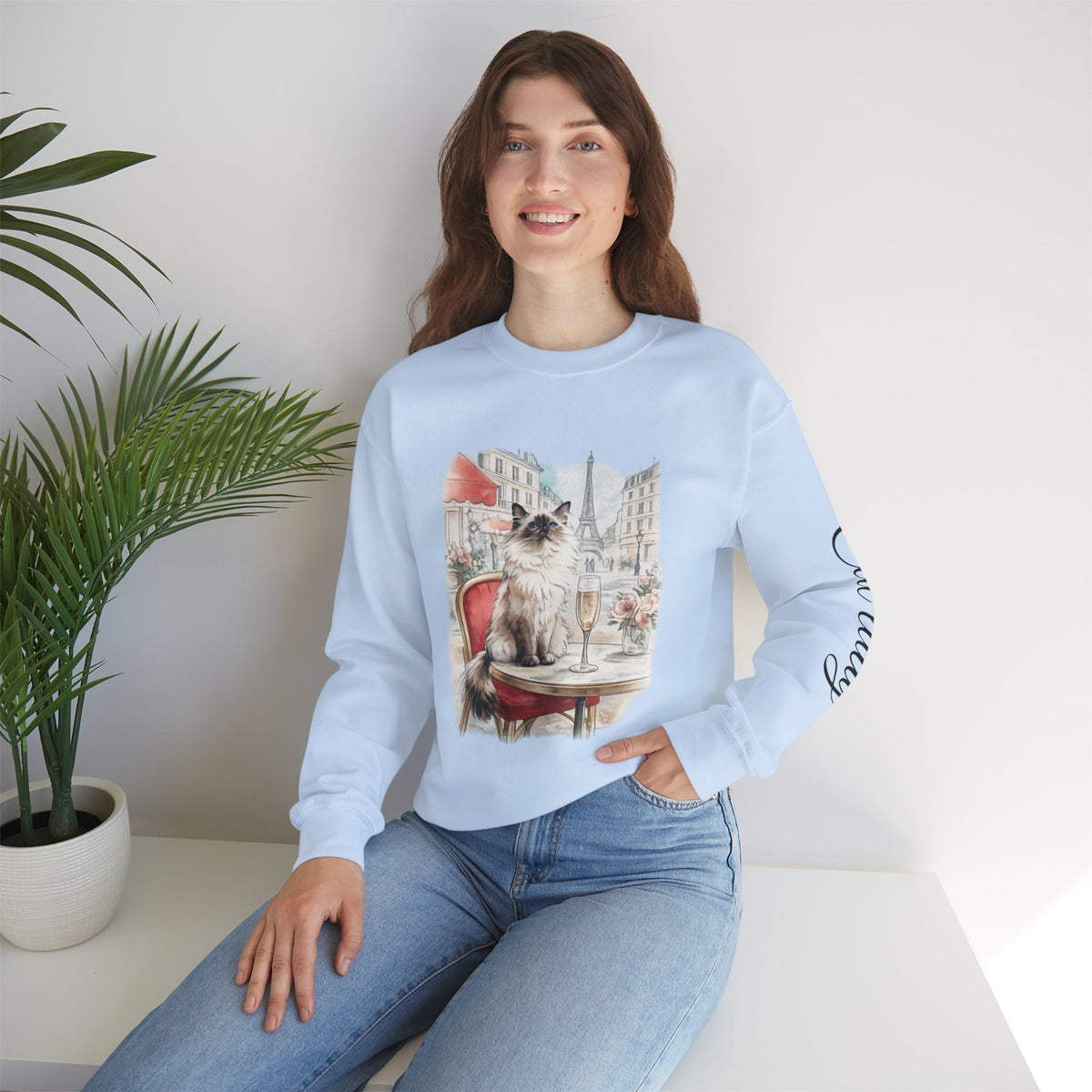 Paris cafe cat sweatshirt Eiffel tower graphic pullover s-5xl