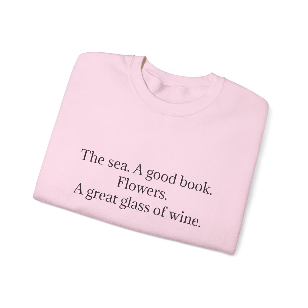 Minimalist sweatshirt the sea A good book flowers wine coastal aesthetic comfy