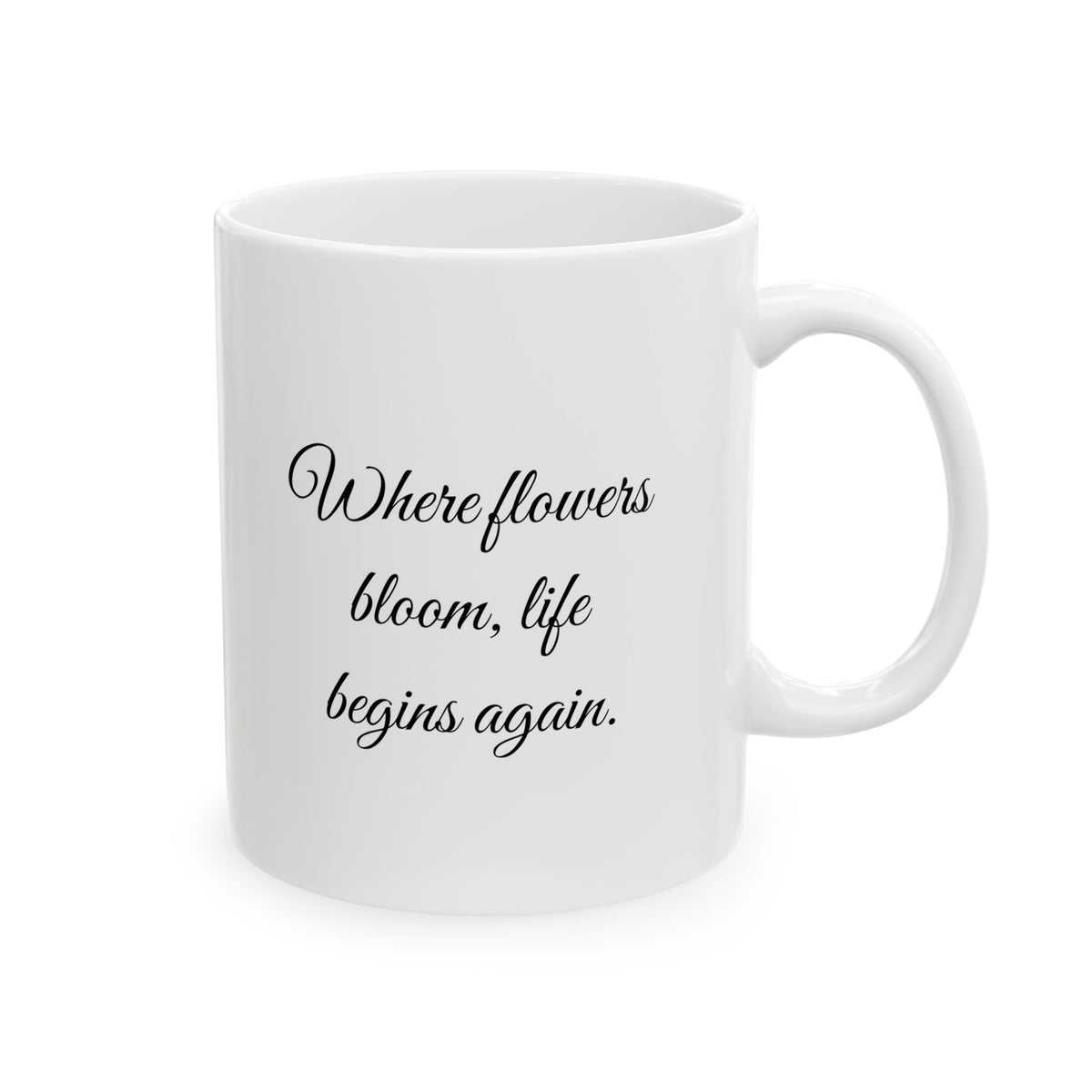 Vintage Volkswagen beetle flower mug black white where flowers bloom quote cup