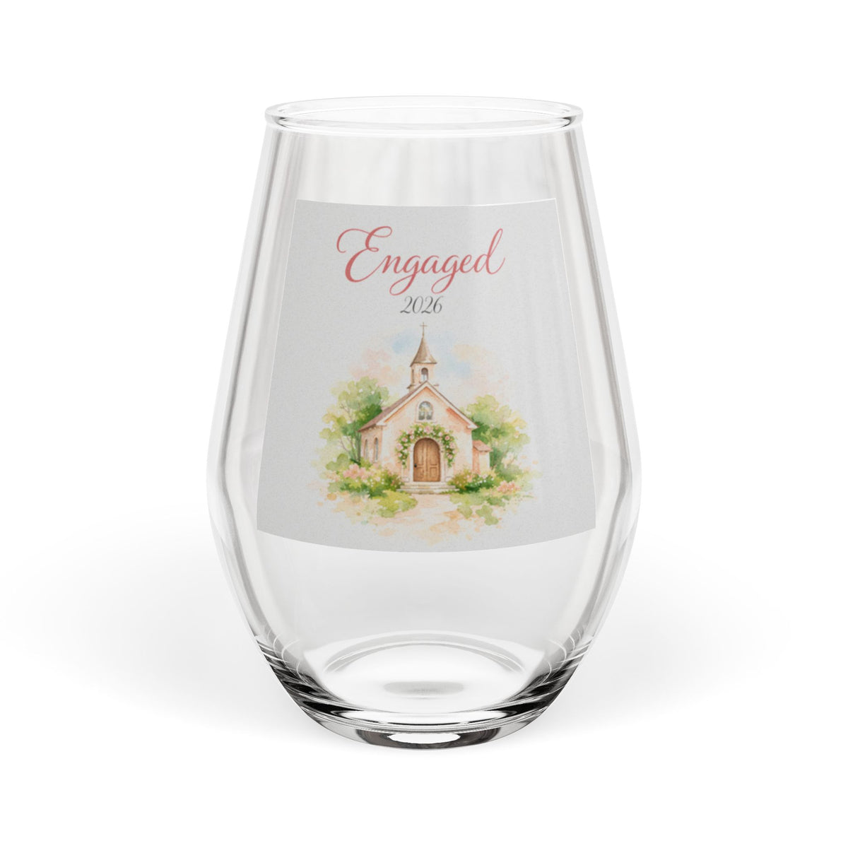 Engaged 2026 Watercolor chapel I'm gonna love you forever Amen quote wine glass