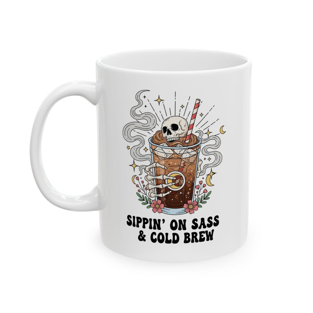 skull and cold brew coffee mug | sippin on sass and coldbrew | 11oz 15oz