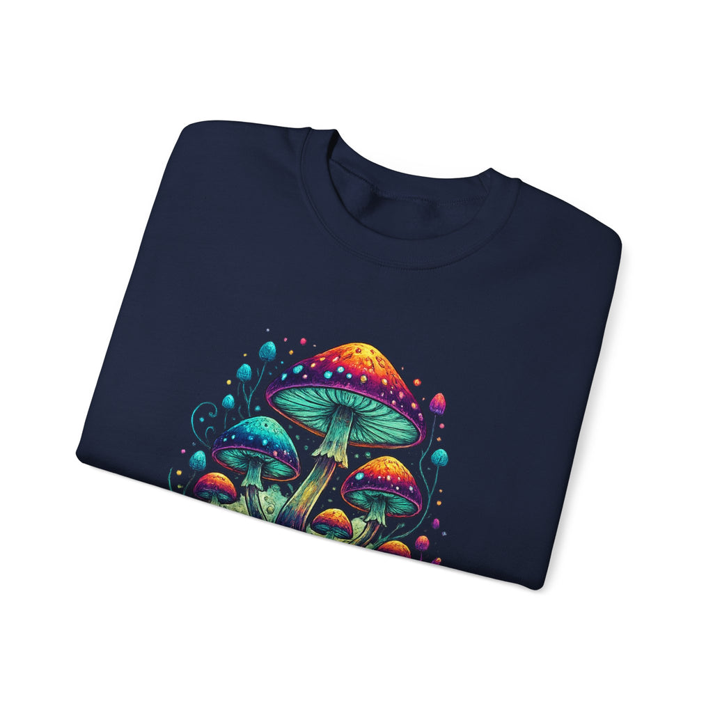 Enchanted Forage Colorful Mushrooms sweatshirt neon Psychedelic Fungi Art