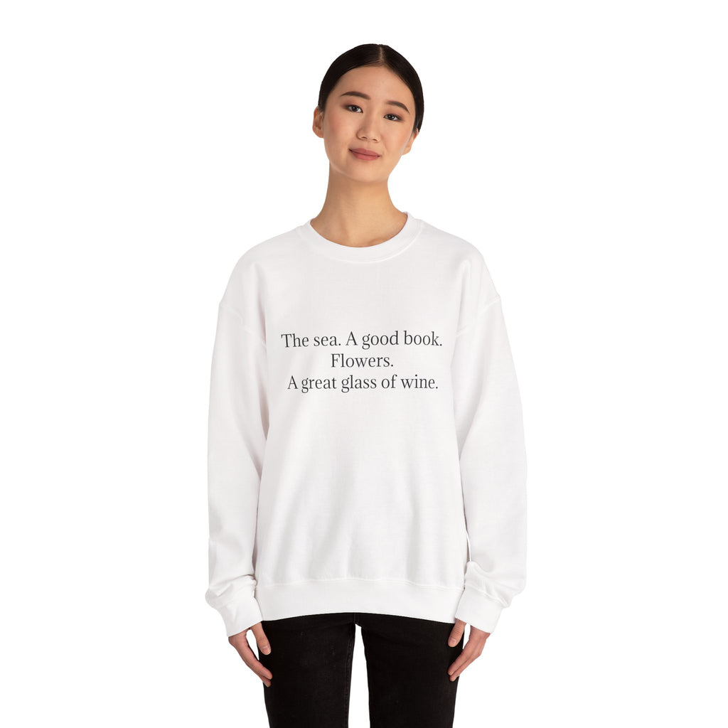 Minimalist sweatshirt the sea A good book flowers wine coastal aesthetic comfy