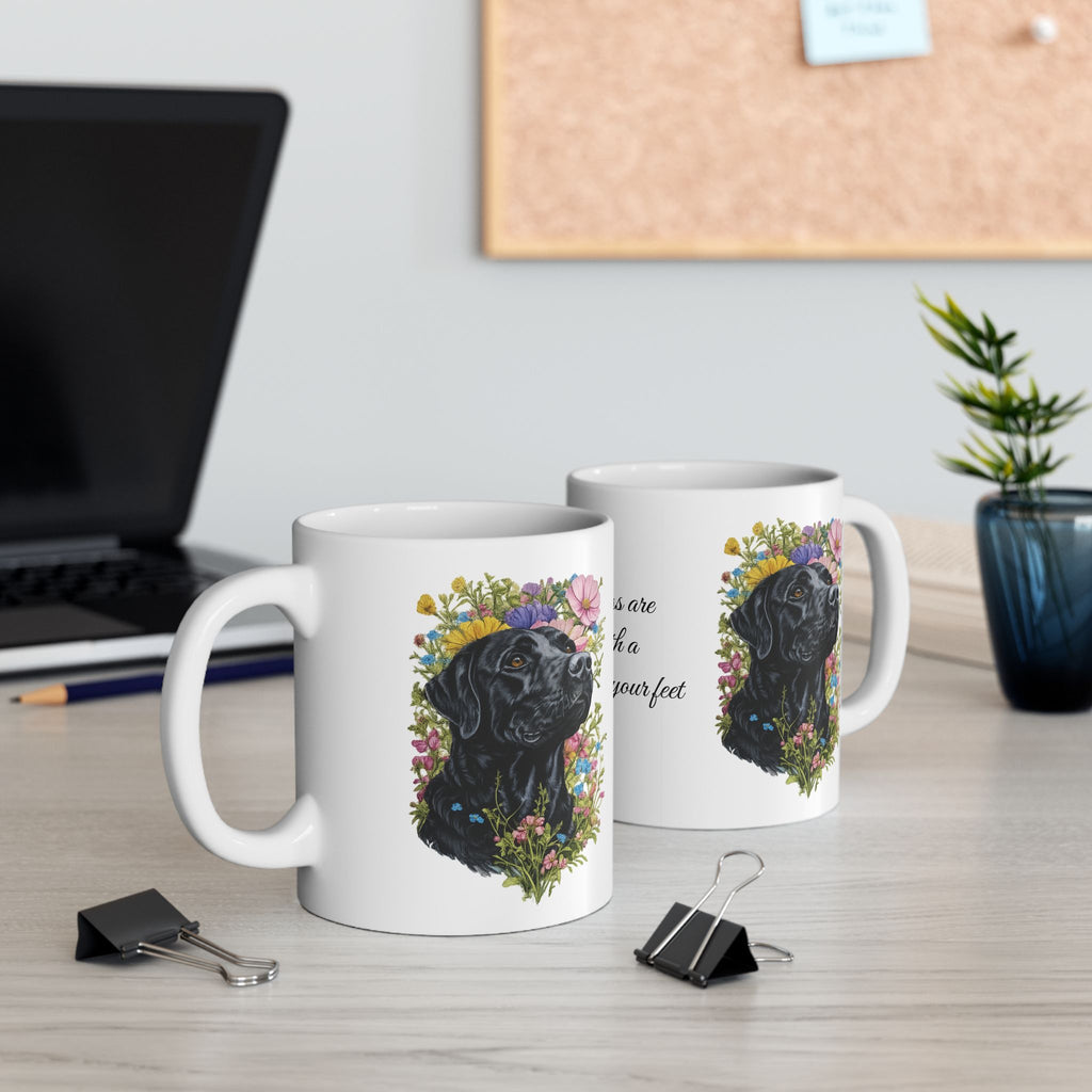 Black Labrador coffee mug mornings are better with a lab at your feet dog lover