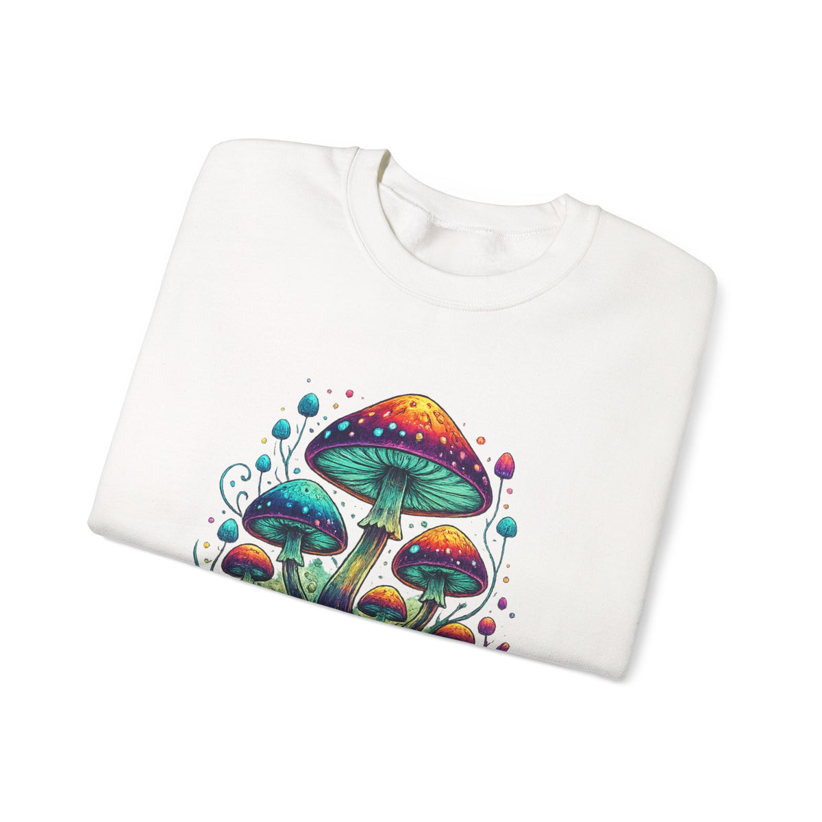 Enchanted Forage Colorful Mushrooms sweatshirt neon Psychedelic Fungi Art