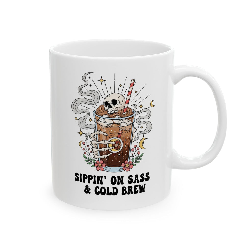 skull and cold brew coffee mug | sippin on sass and coldbrew | 11oz 15oz