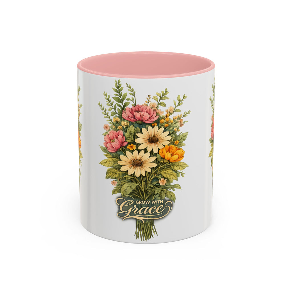 floral ceramic coffee cup pink inner and handle botanical garden gift 11oz 15oz