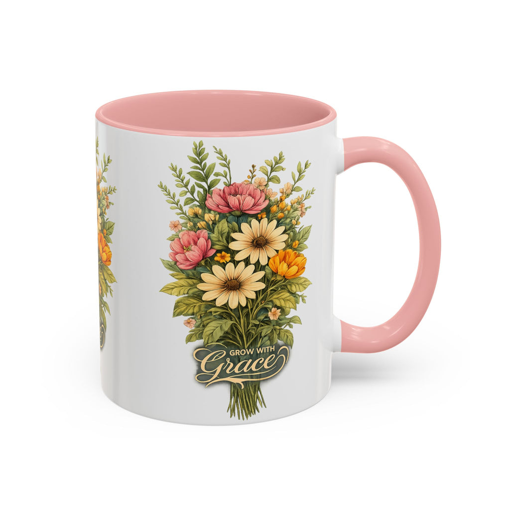 floral ceramic coffee cup pink inner and handle botanical garden gift 11oz 15oz