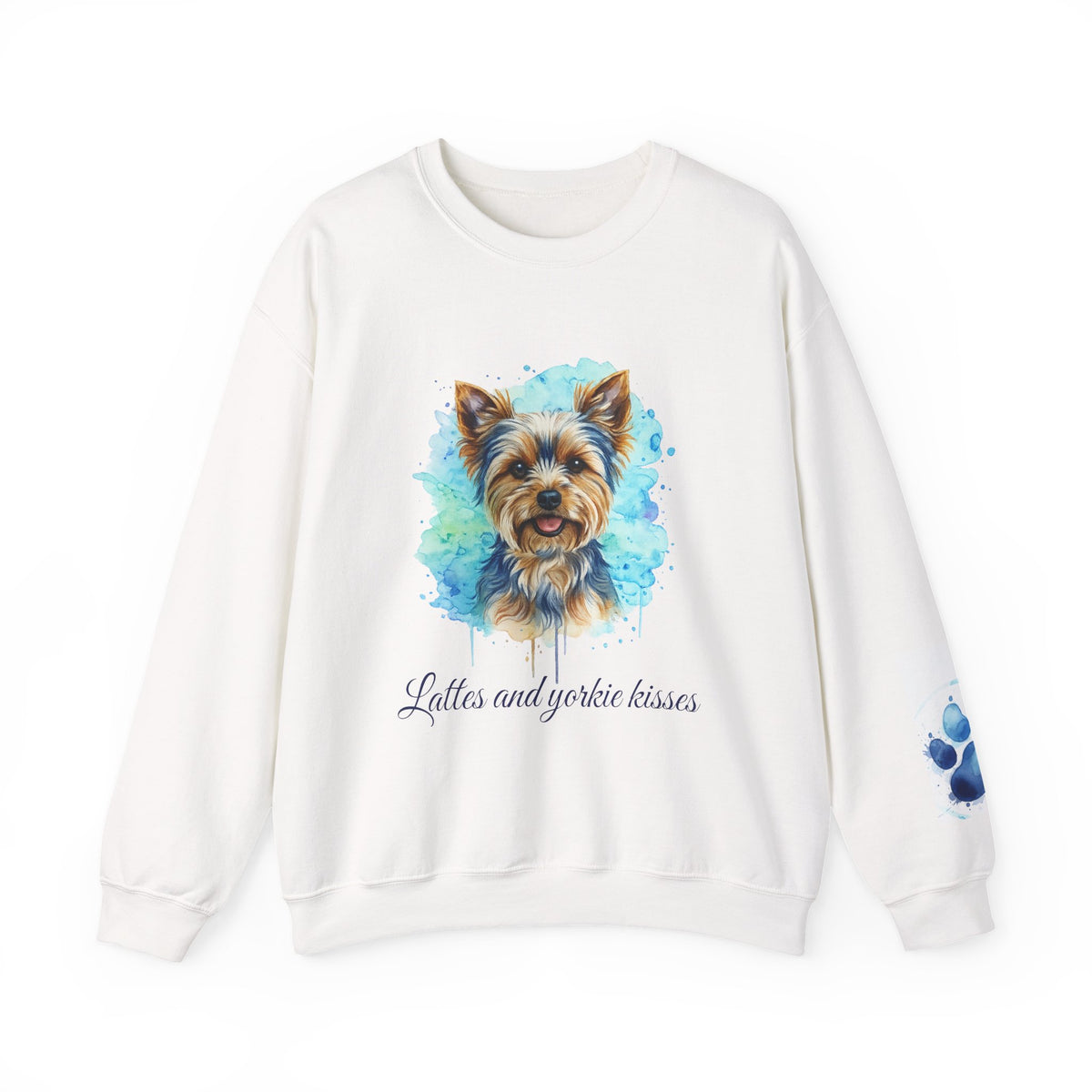 Yorkie watercolor sweatshirt lattes and yorkie kisses dog mom dad pullover