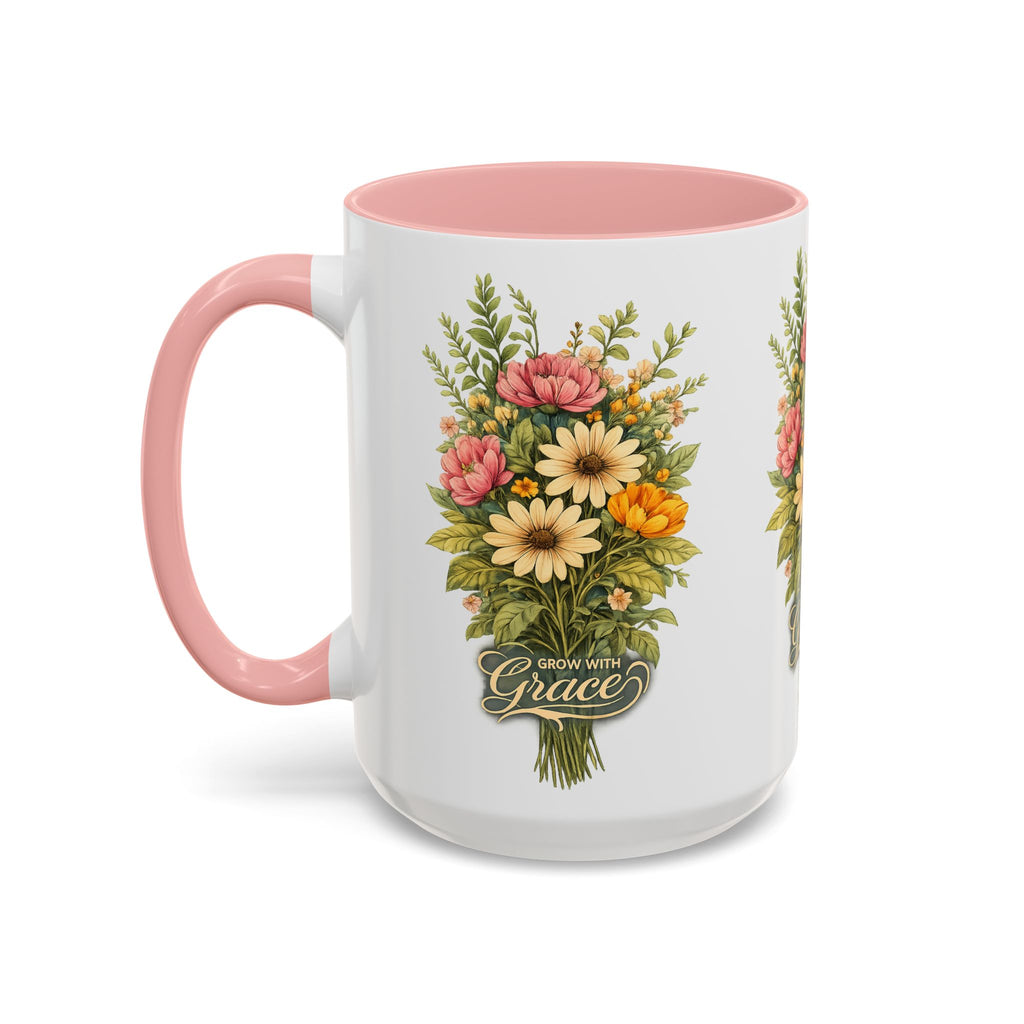floral ceramic coffee cup pink inner and handle botanical garden gift 11oz 15oz