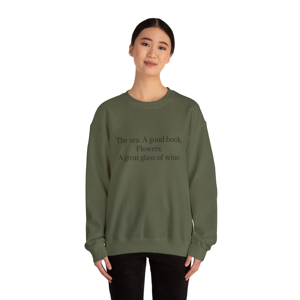 Minimalist sweatshirt the sea A good book flowers wine coastal aesthetic comfy