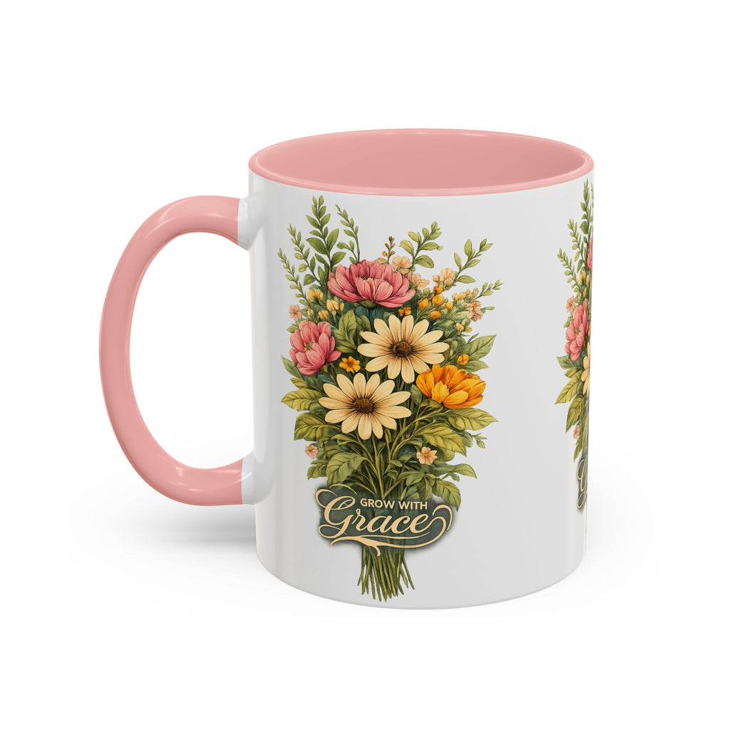 floral ceramic coffee cup pink inner and handle botanical garden gift 11oz 15oz