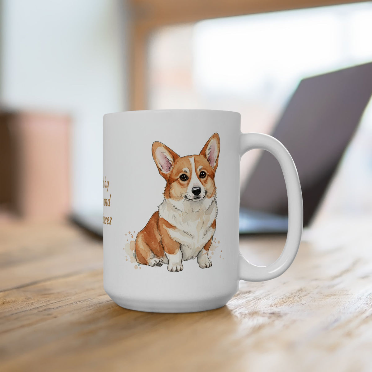 Corgi watercolor coffee cup Fueled by Coffee and Corgi Kisses quote dog lover