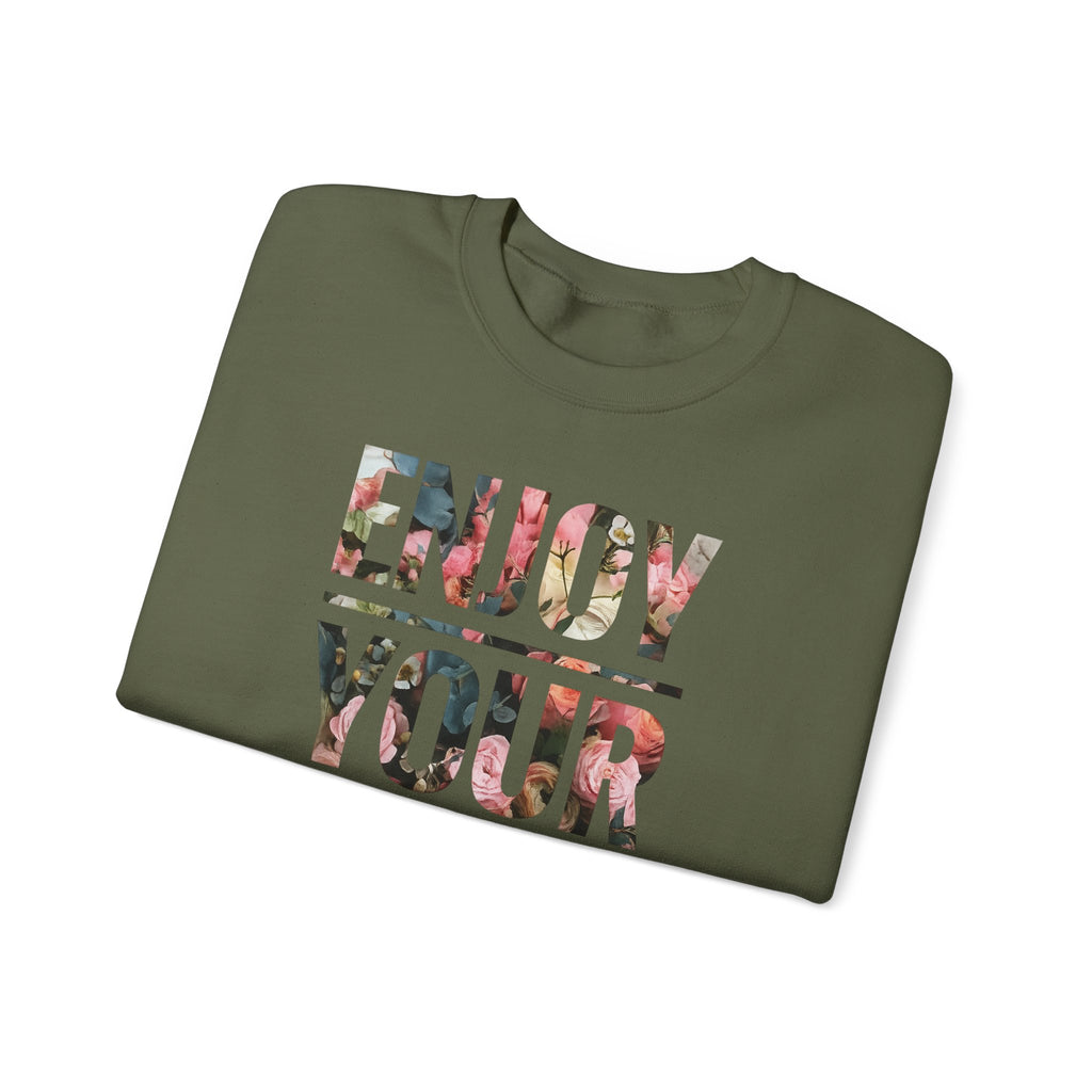 Enjoy your life floral graphic sweatshirt crewneck pullover cozy casual top