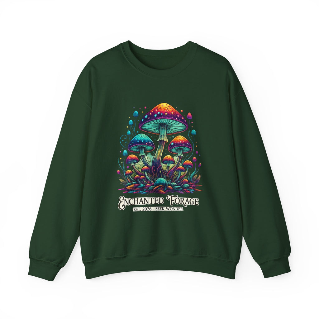 Enchanted Forage Colorful Mushrooms sweatshirt neon Psychedelic Fungi Art