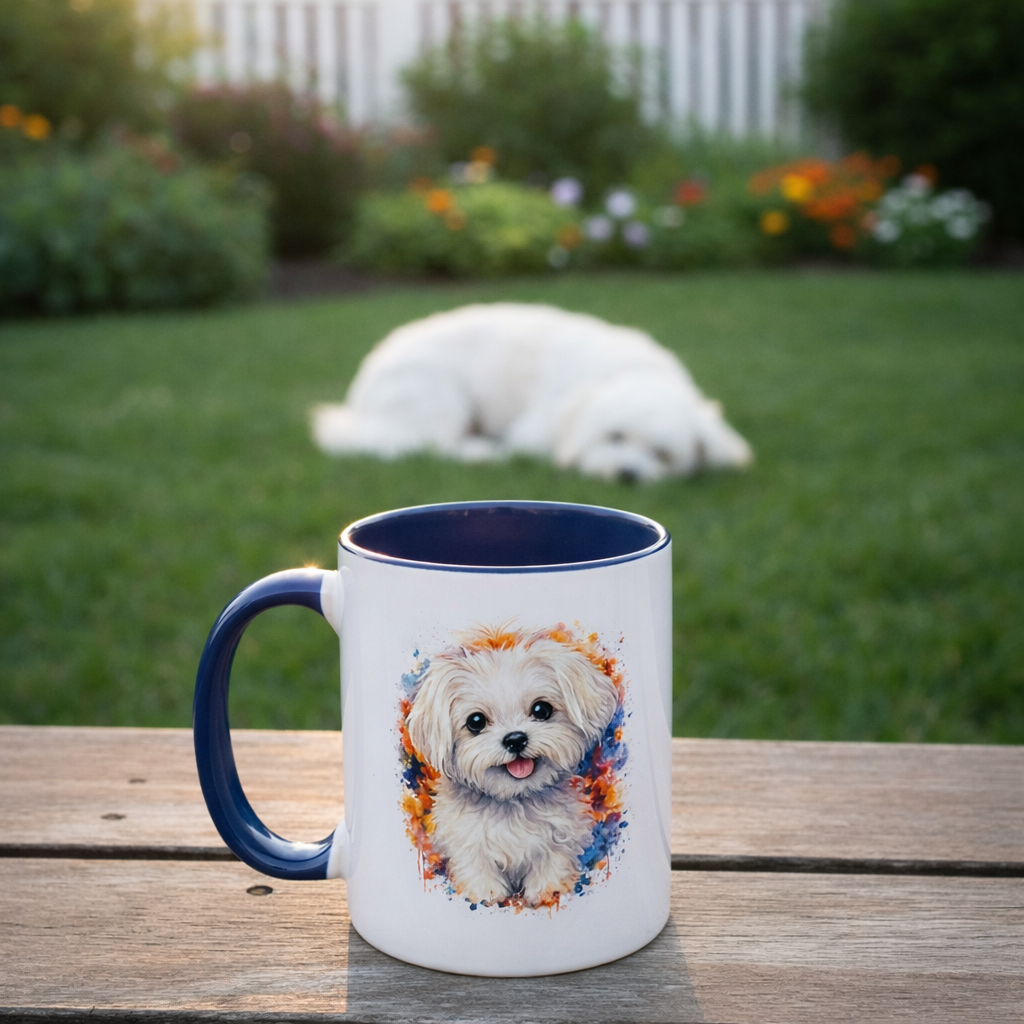 Maltese dog coffee cup watercolor puppy art coffee and Maltese cuddles quote
