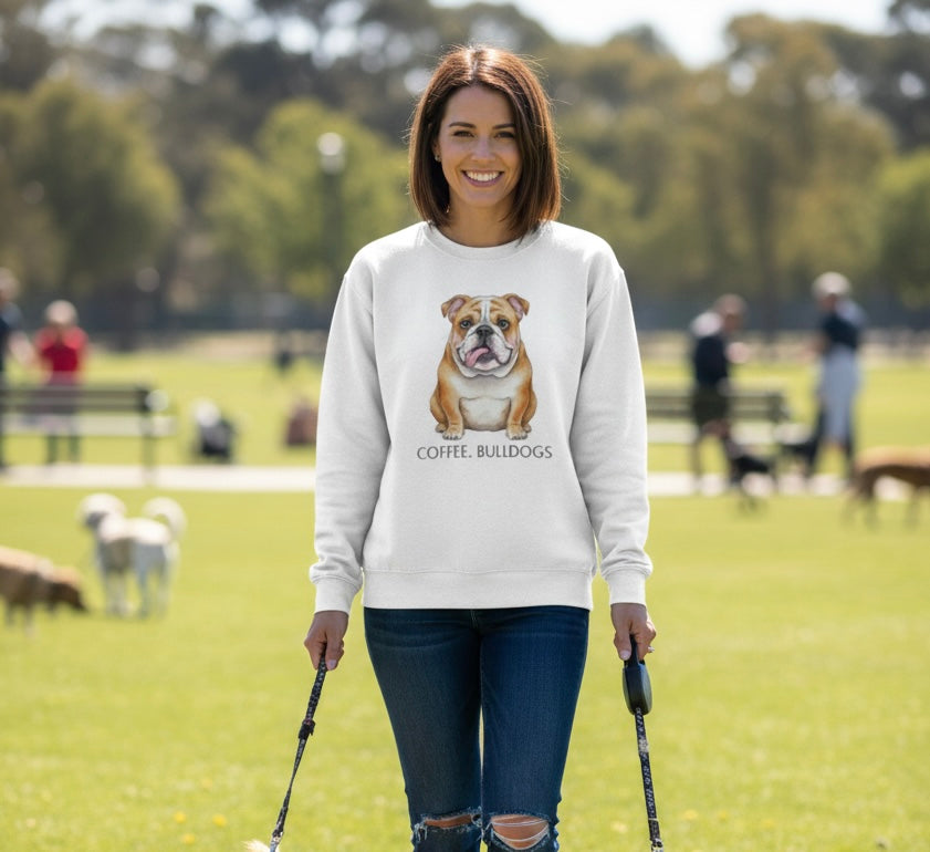 Bulldog sweatshirt coffee and bulldogs comfy pullover dog lover gift coffee