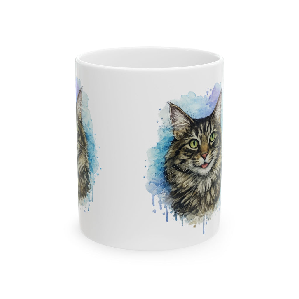 Watercolor Tabby Cat Mug | Ceramic Coffee Cup | cat lover gift