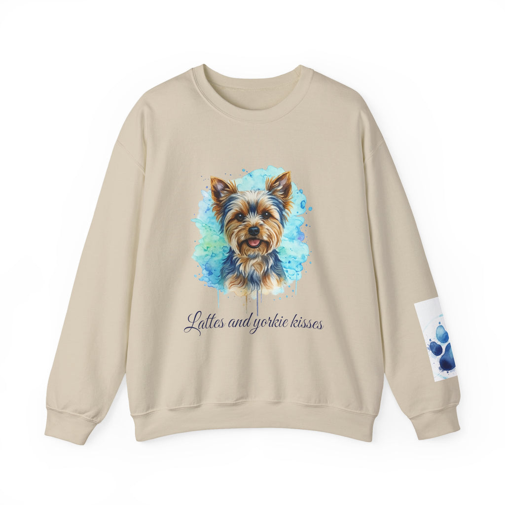 Yorkie watercolor sweatshirt lattes and yorkie kisses dog mom dad pullover