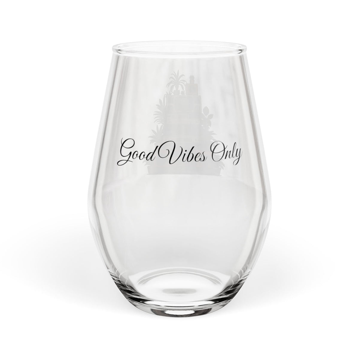 Good Vibes Only stemless wine glass 11.75oz retro boombox plant art gift