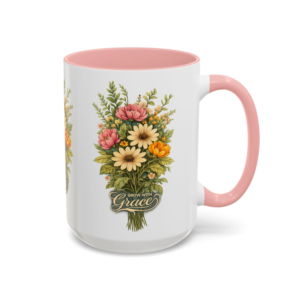 floral ceramic coffee cup pink inner and handle botanical garden gift 11oz 15oz