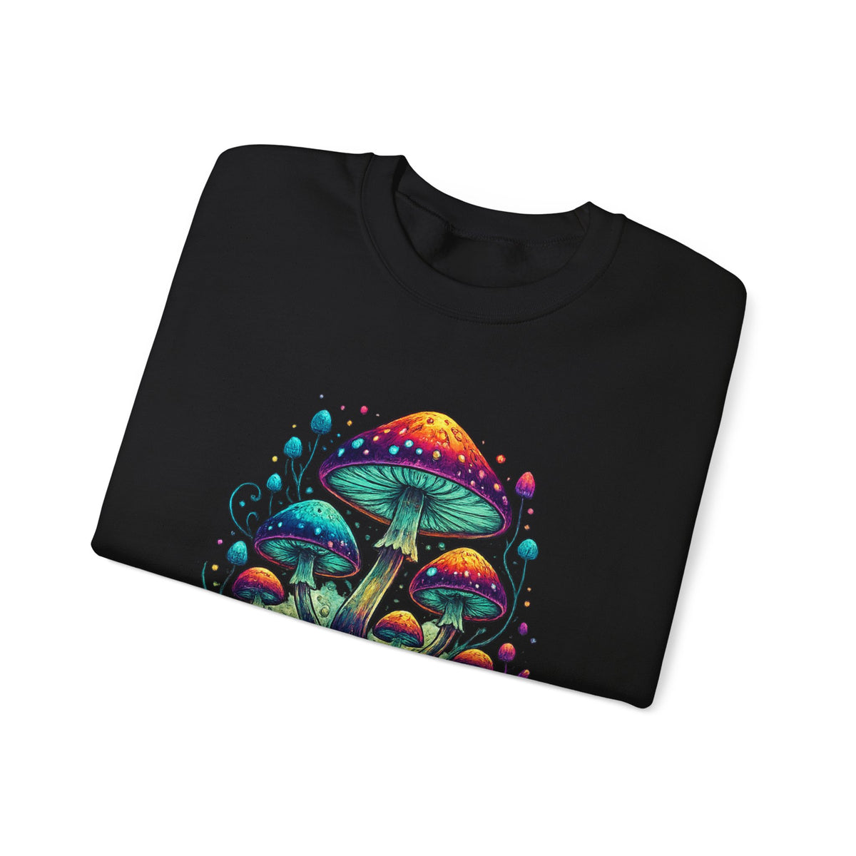Enchanted Forage Colorful Mushrooms sweatshirt neon Psychedelic Fungi Art
