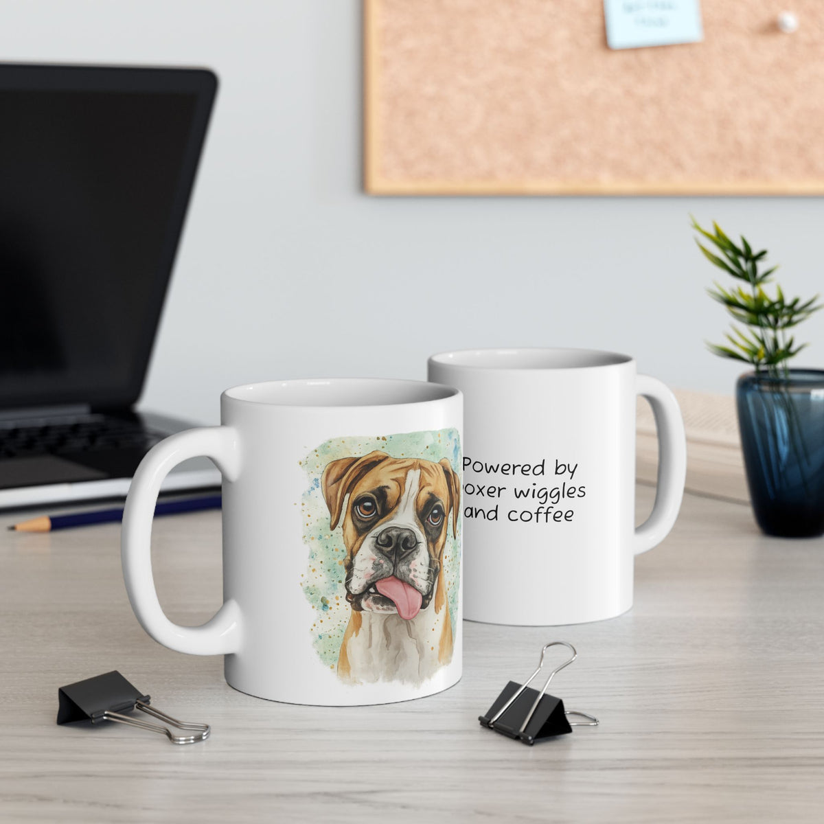 Boxer Dog Watercolor mug | powered by boxer wiggles quote | 11oz 15oz