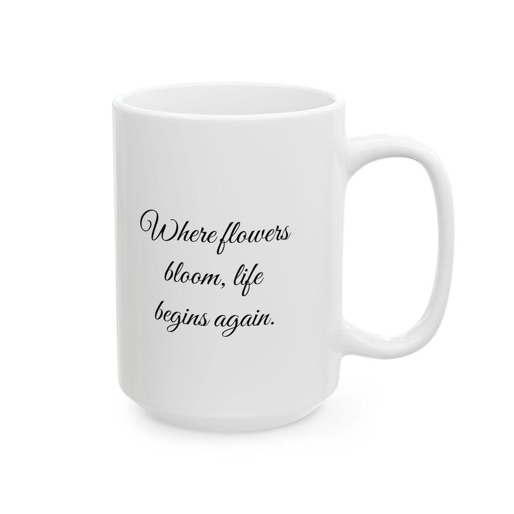 Vintage Volkswagen beetle flower mug black white where flowers bloom quote cup