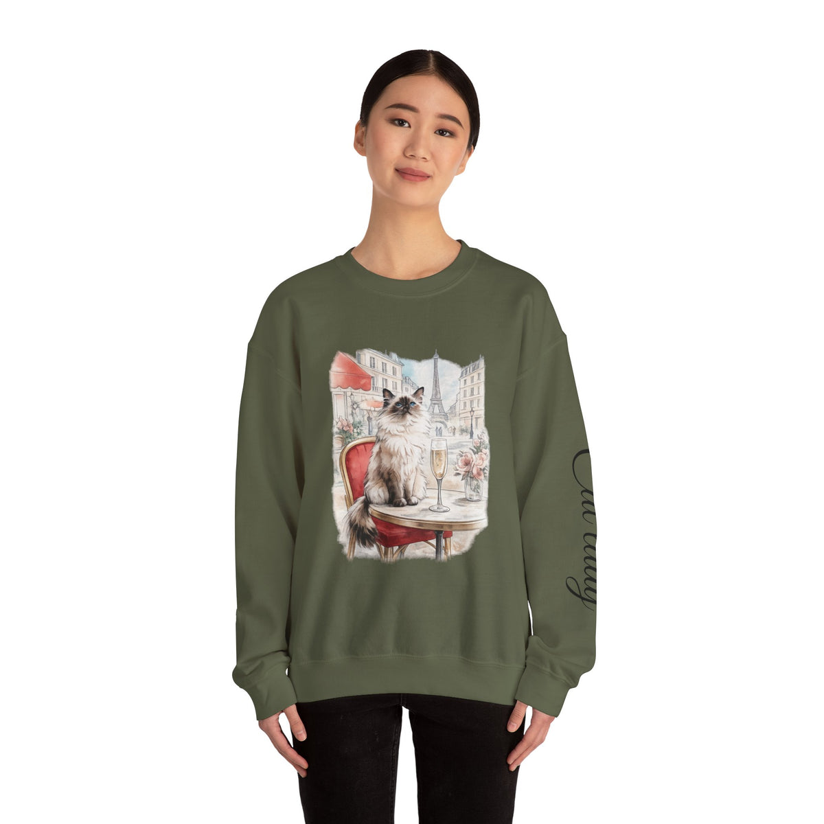 Paris cafe cat sweatshirt Eiffel tower graphic pullover s-5xl