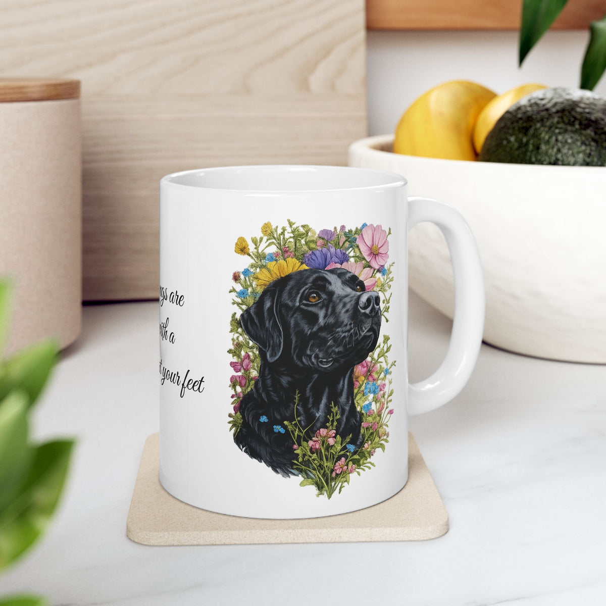 Black Labrador coffee mug mornings are better with a lab at your feet dog lover