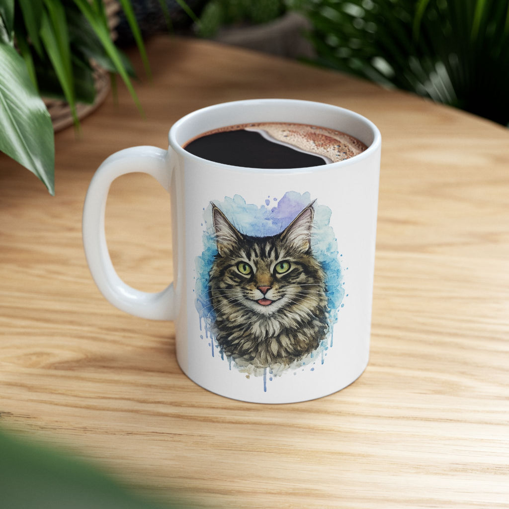 Watercolor Tabby Cat Mug | Ceramic Coffee Cup | cat lover gift