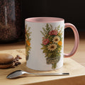 floral ceramic coffee cup pink inner and handle botanical garden gift 11oz 15oz
