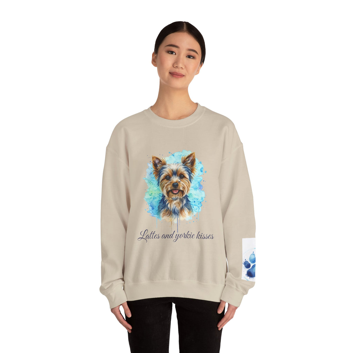 Yorkie watercolor sweatshirt lattes and yorkie kisses dog mom dad pullover