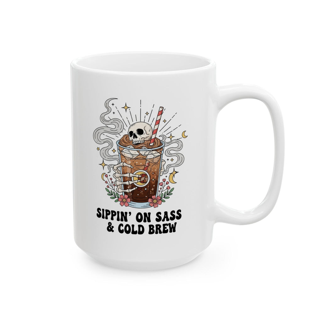 skull and cold brew coffee mug | sippin on sass and coldbrew | 11oz 15oz