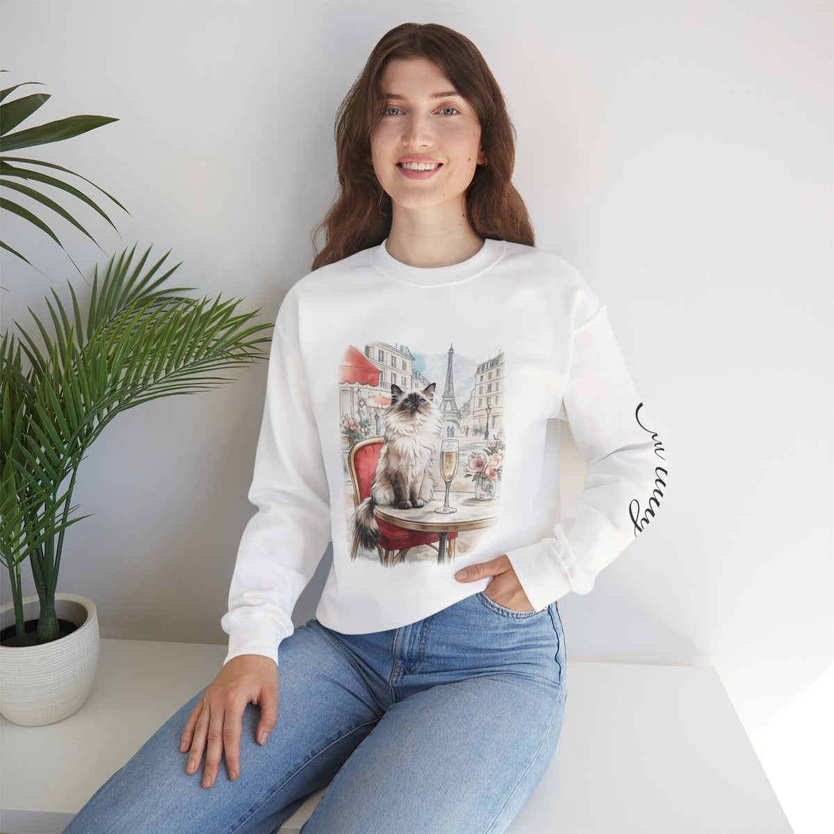 Paris cafe cat sweatshirt Eiffel tower graphic pullover s-5xl