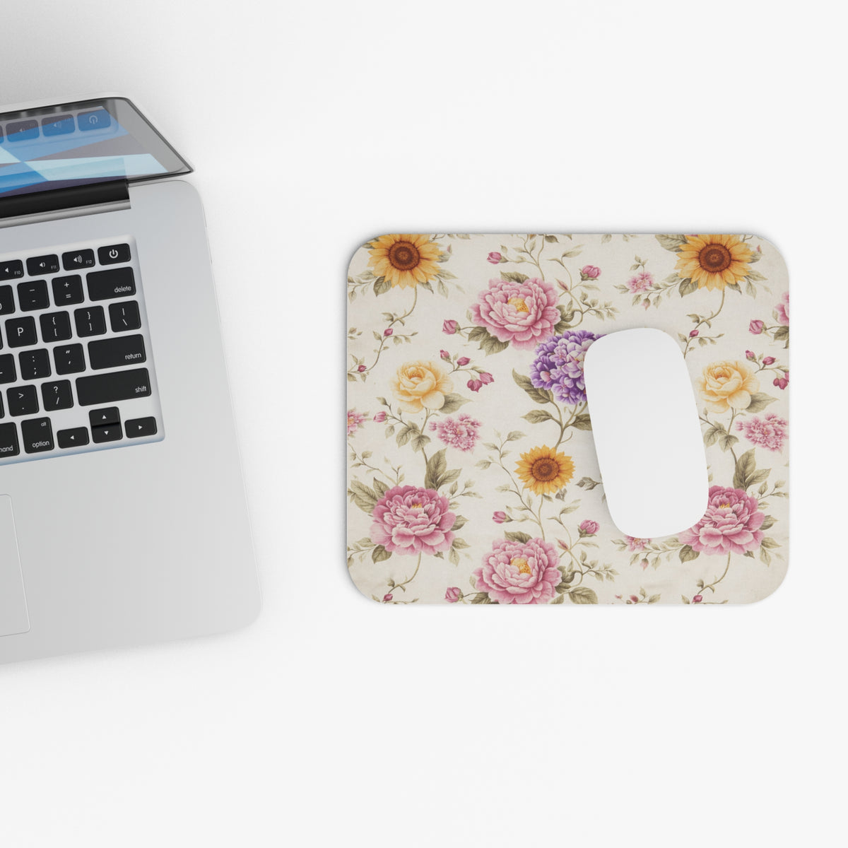 Vintage style Floral Pattern Mouse Pad | Rose Sunflower Hydrangea