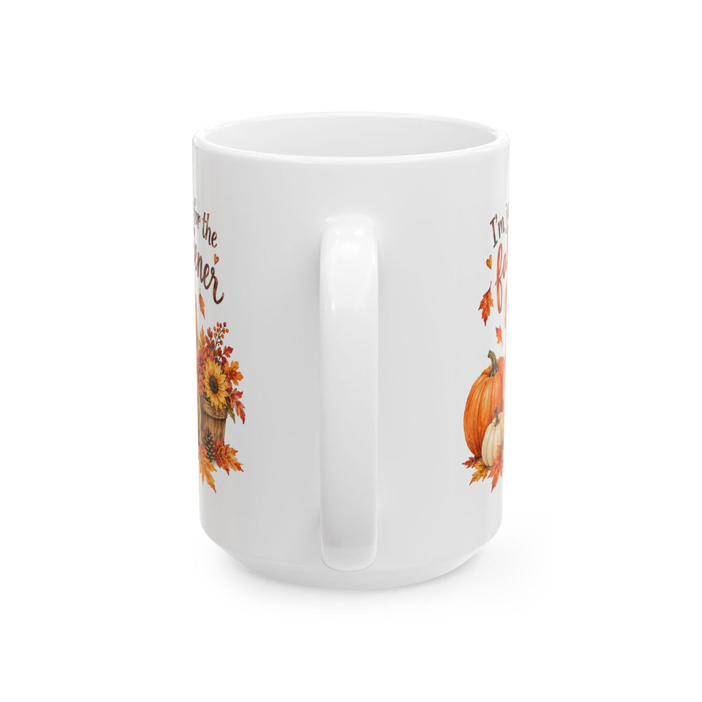 Funny Dachshund fall mug- "I'm just here for the fall...." Autumn coffee cup