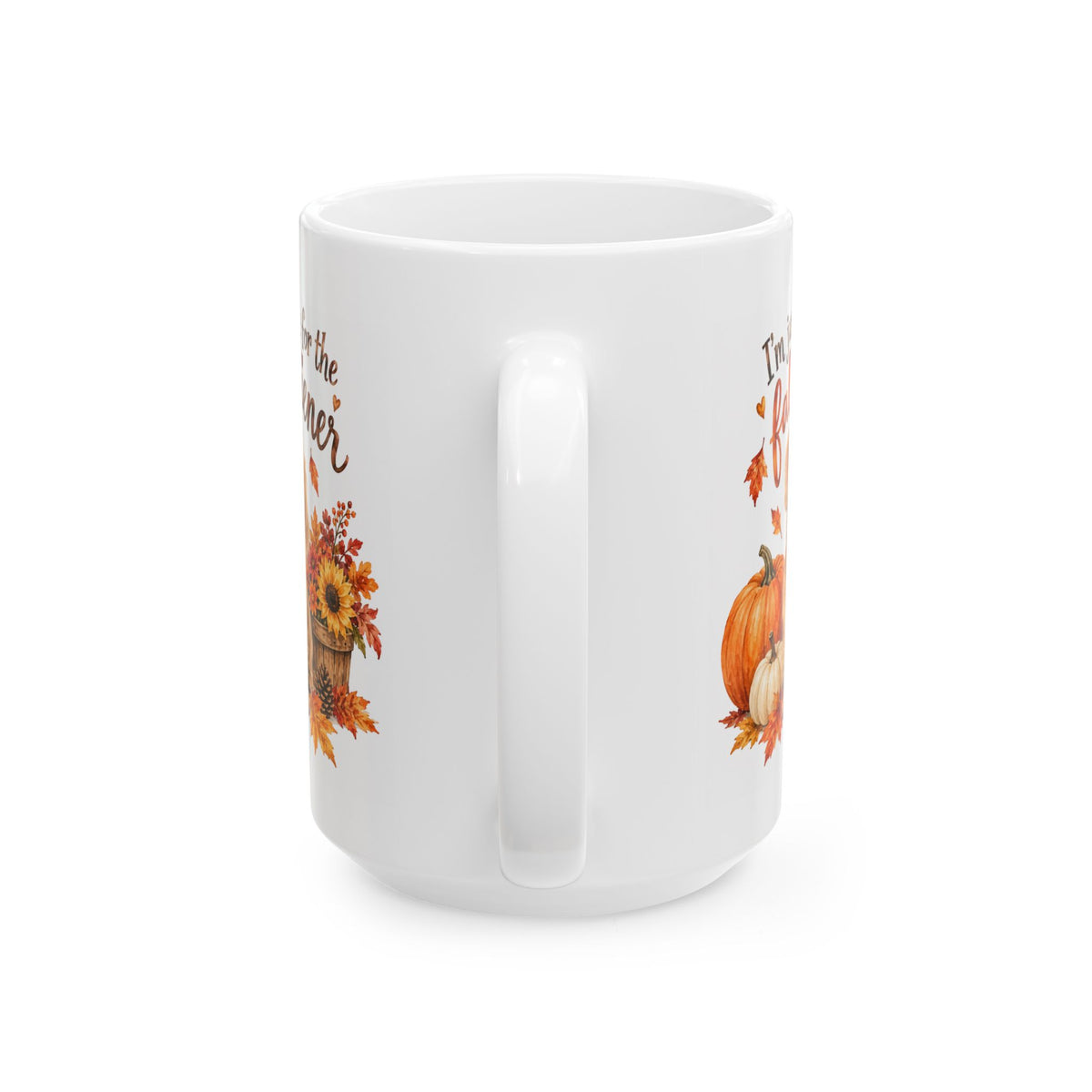 Funny Dachshund fall mug- "I'm just here for the fall...." Autumn coffee cup