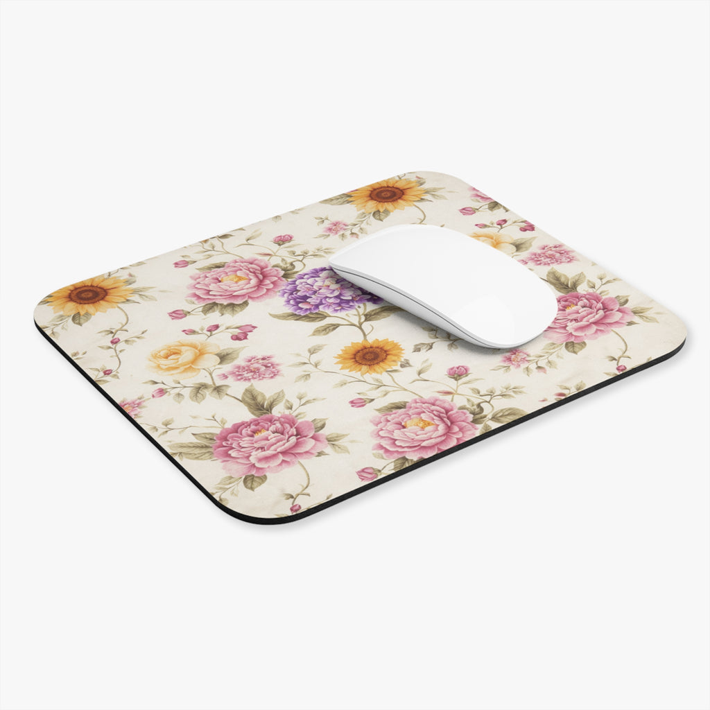 Vintage style Floral Pattern Mouse Pad | Rose Sunflower Hydrangea