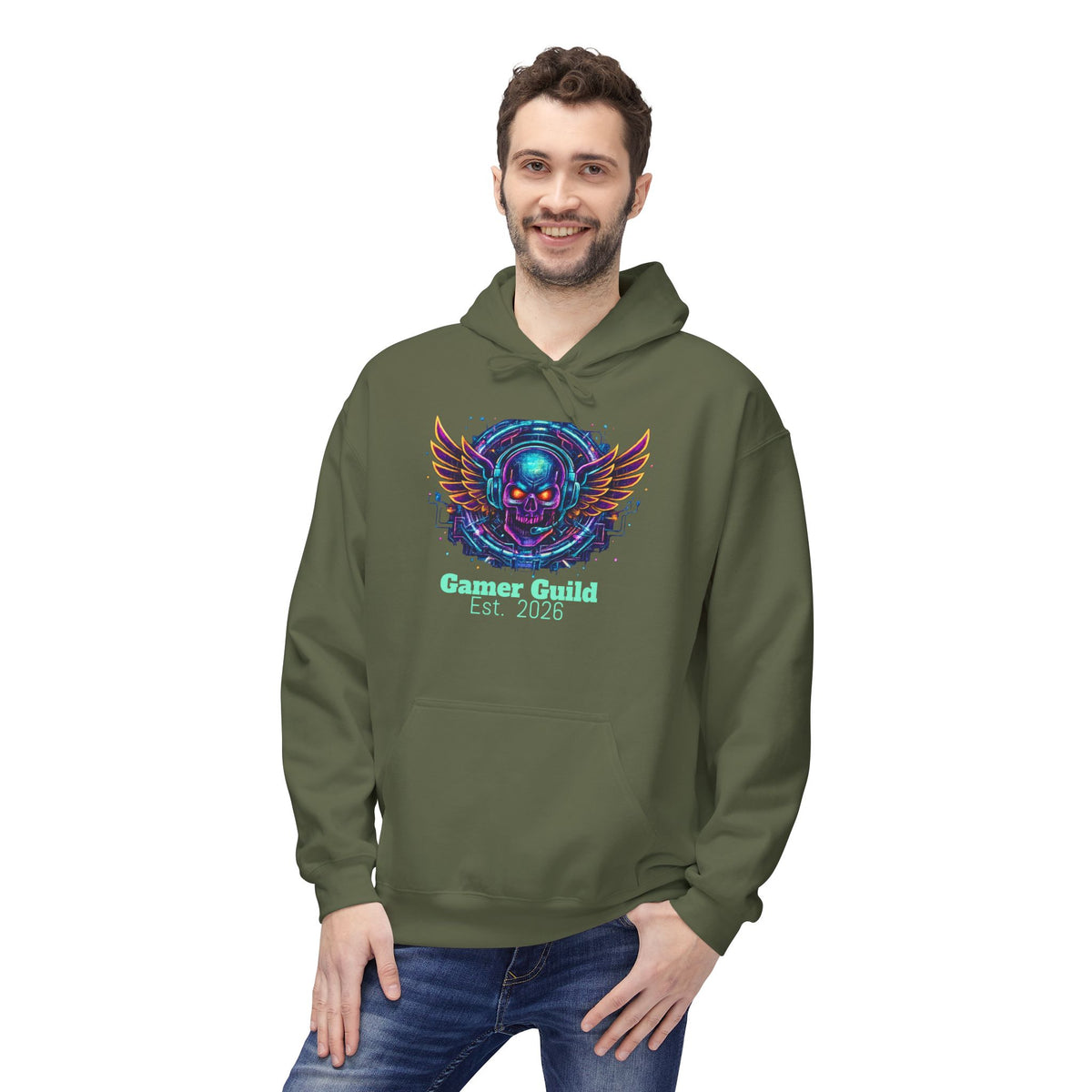 Gamer Guild hoodie Est 2026 skull wings graphic sweatshirt unisex video game