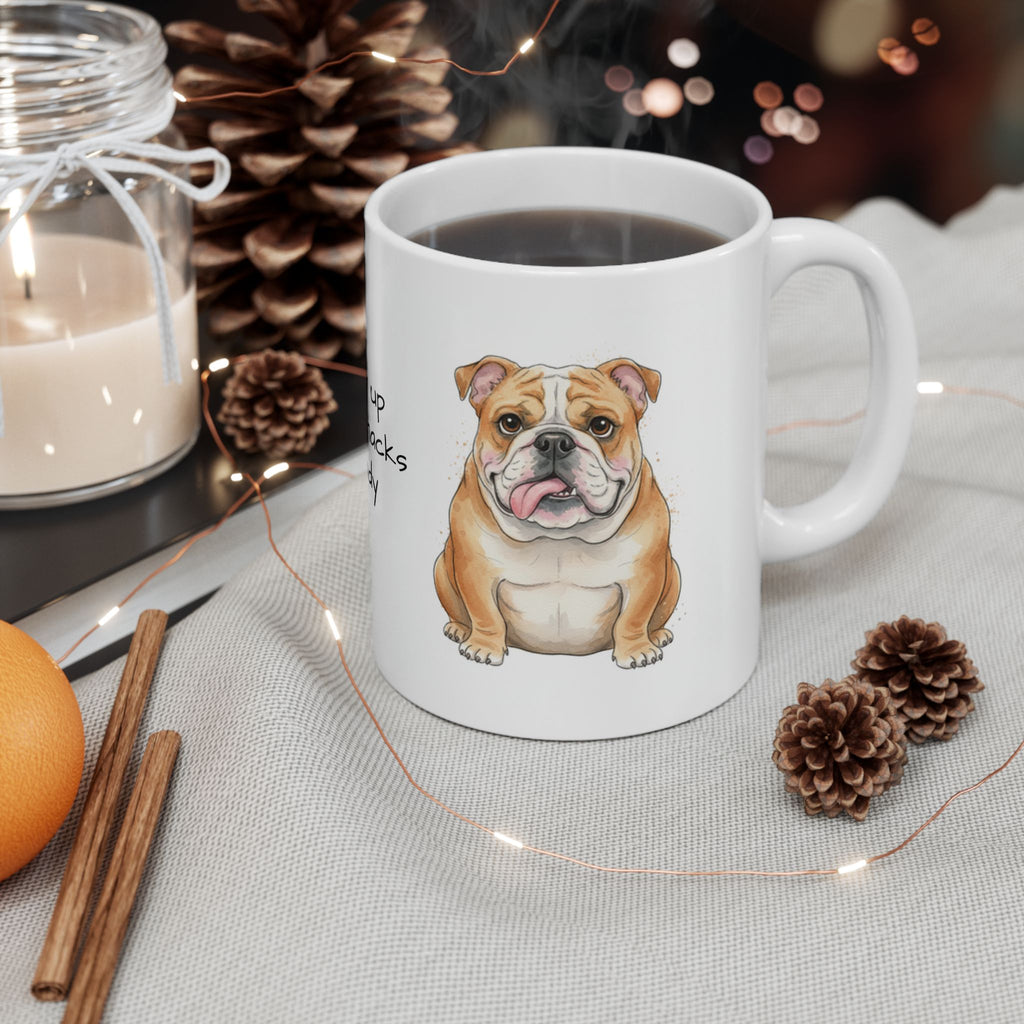 Bulldog coffee cup Wake Me Up When the Snacks Are Ready Quote Mug dog lover gift