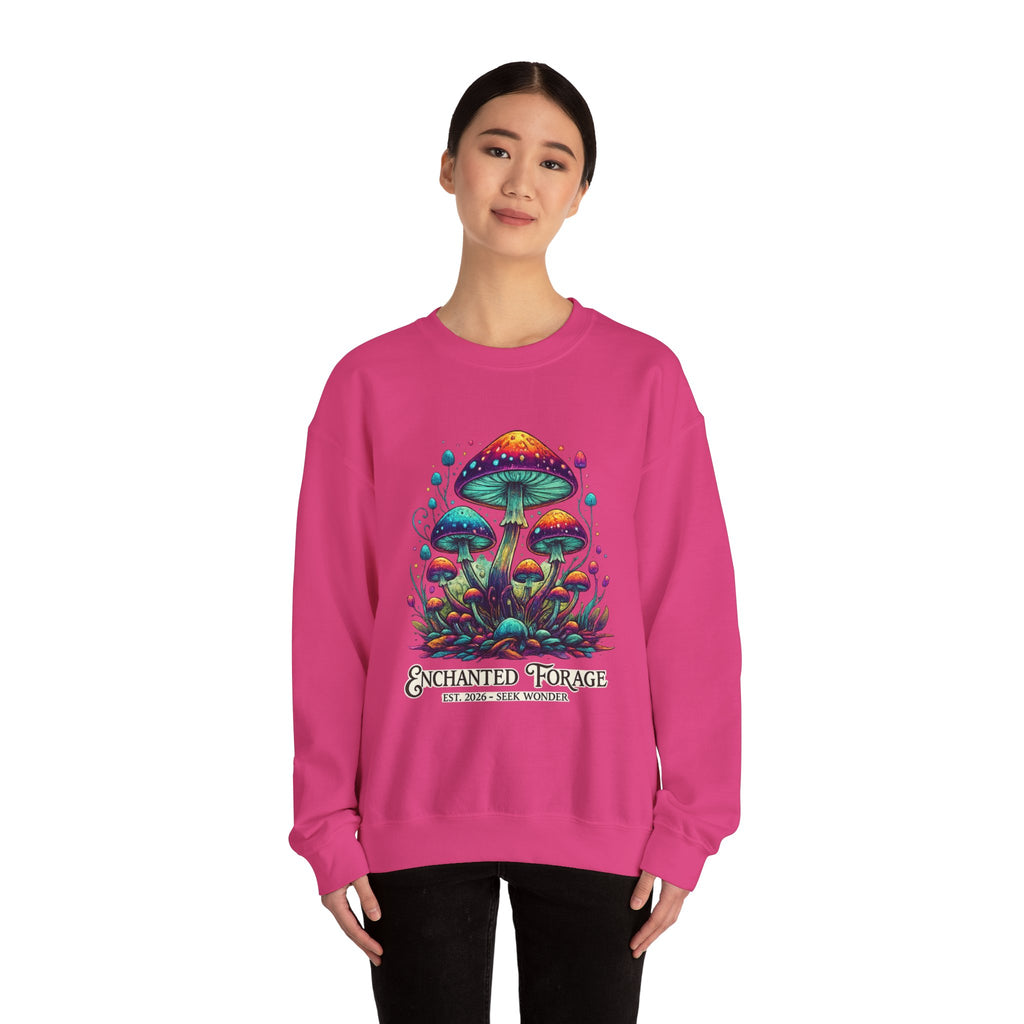 Enchanted Forage Colorful Mushrooms sweatshirt neon Psychedelic Fungi Art