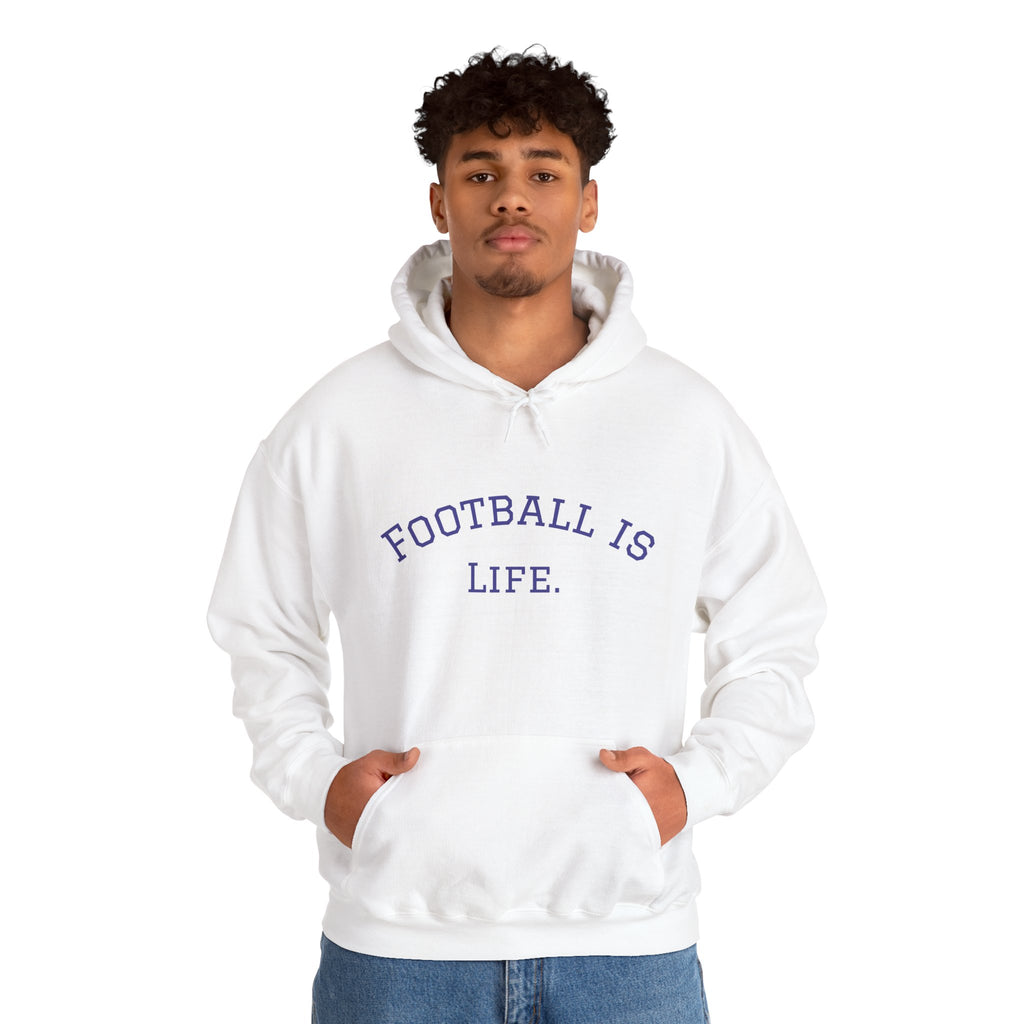 Football is Life Hoodie white collegiate graphic sweatshirt game day pullover