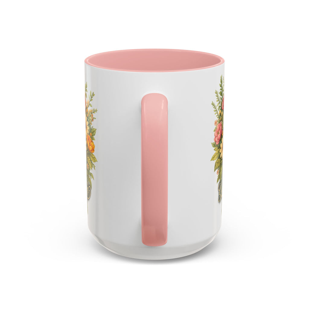 floral ceramic coffee cup pink inner and handle botanical garden gift 11oz 15oz