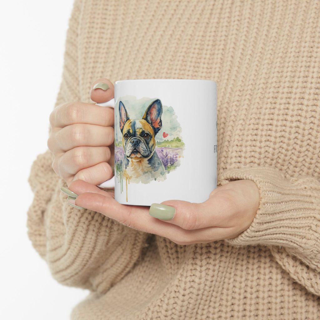 Keep Calm and Frenchie On Mug | French Bulldog Watercolor Ceramic | 11oz 15oz